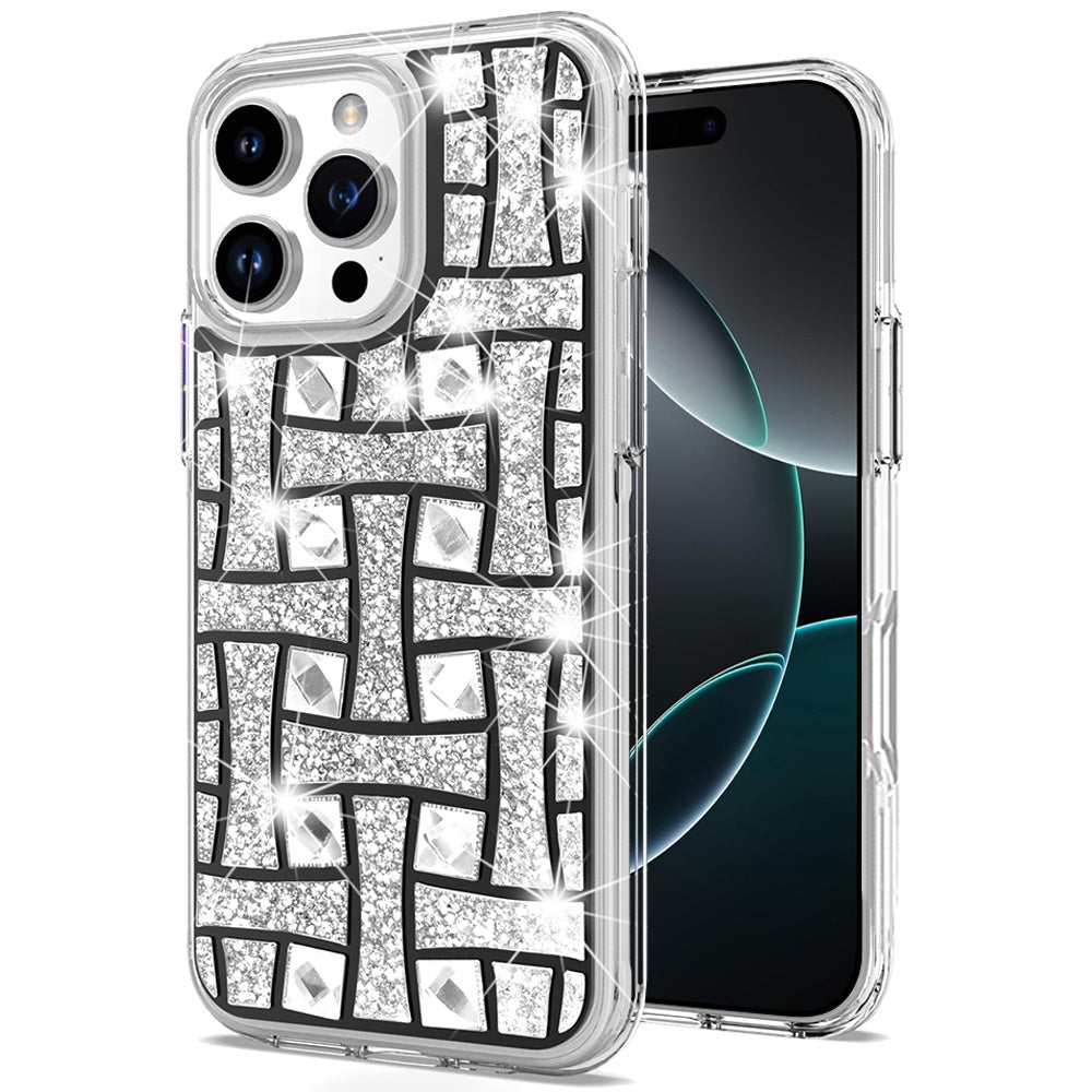 For Apple iPhone 16 Pro Max (6.9") Sparkly 3D Design Diamond Shockproof Protective Bling Rhinestone Hybrid Skin PC + TPU Case Cover
