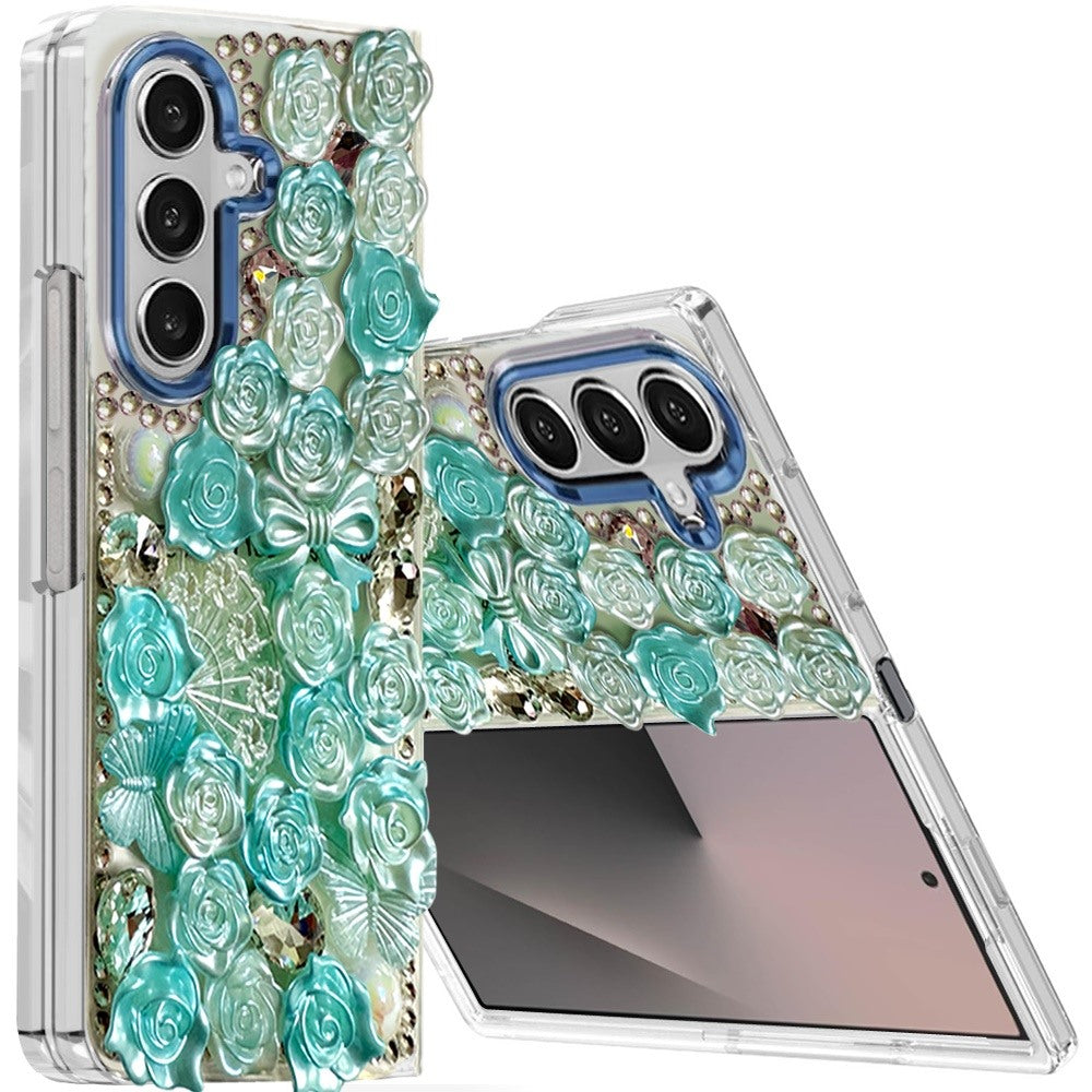 For Samsung Galaxy Z Fold 7 Muti-Color Floral Fashion Bling Crystal 3D Full Diamonds Stones Sparkle Rhinestone Glitter Hybrid Case Cover