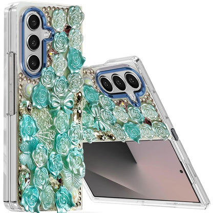 For Samsung Galaxy Z Fold 7 Muti-Color Floral Fashion Bling Crystal 3D Full Diamonds Stones Sparkle Rhinestone Glitter Hybrid Case Cover