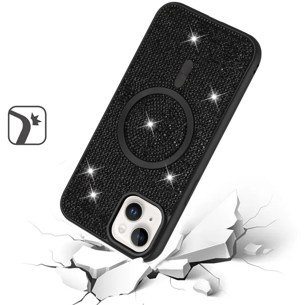 For Apple iPhone 17E /16E Sparkly Diamond Bling Case Rhinestone Skin Hybrid with Magnetic Circle, MagSafe Compatible Case Cover Black