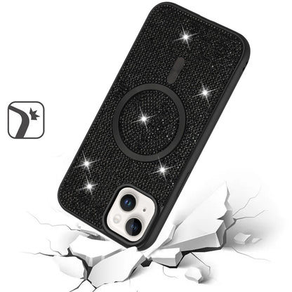 For Apple iPhone 17E /16E Sparkly Diamond Bling Case Rhinestone Skin Hybrid with Magnetic Circle, MagSafe Compatible Case Cover Black