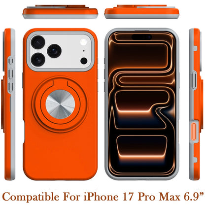 For Apple iPhone 17 Pro Max Metal Matte Hybrid with Invisible Rotational Ring Stand, Car Mount Friendly, Military Grade Slim Fit Sturdy Case Cover Cosmic Orange