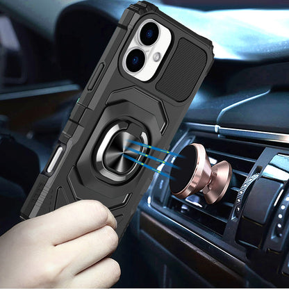For Apple iPhone 17 (6.3") Hybrid Dual Layer with 360° Rotate Magnetic Ring Stand Holder Kickstand TPU Rugged PC Shockproof Case Cover