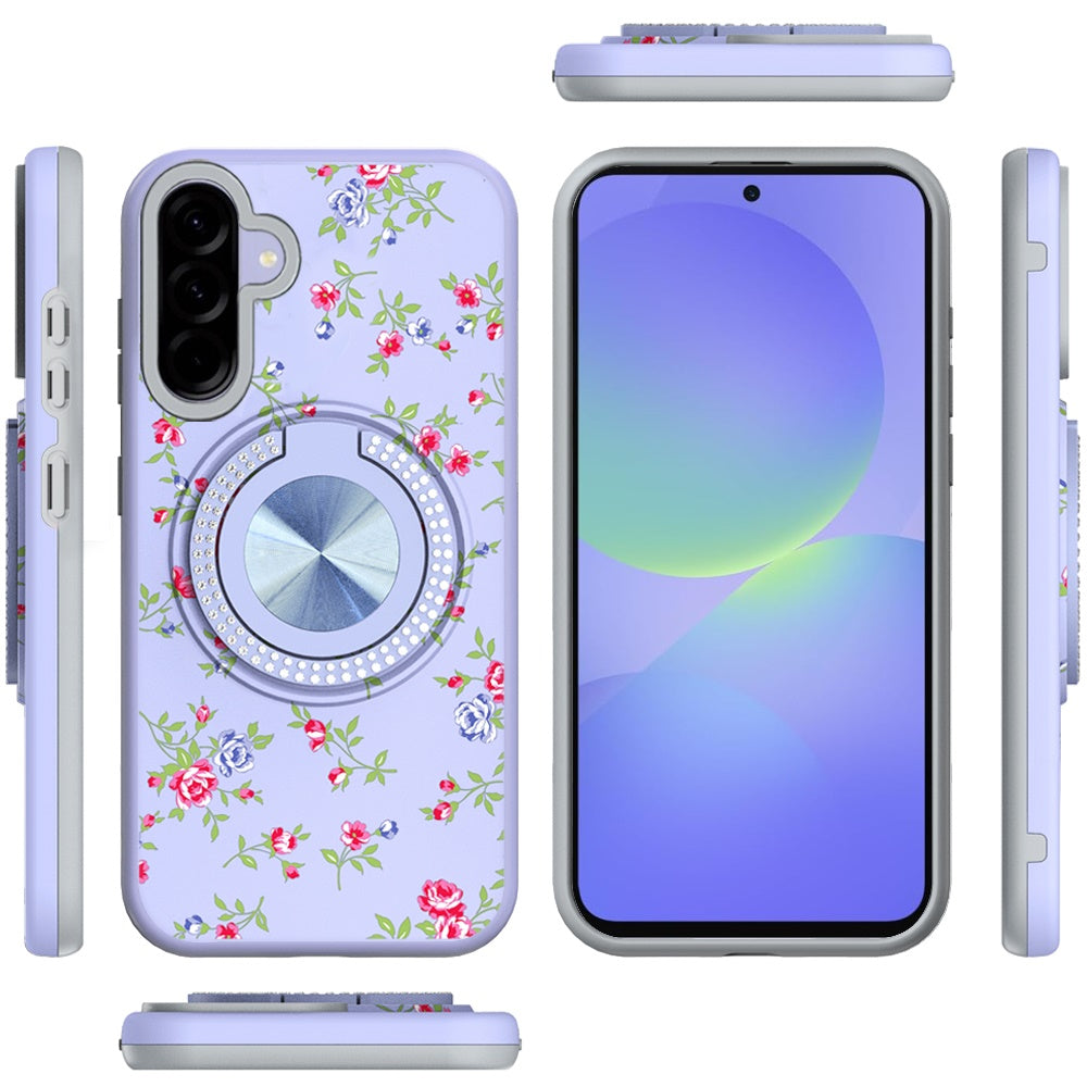 For Samsung Galaxy A36 Pattern Design Hybrid with Invisible Ring Stand & Magnetic Back, Shockproof Protective Grip Case Cover