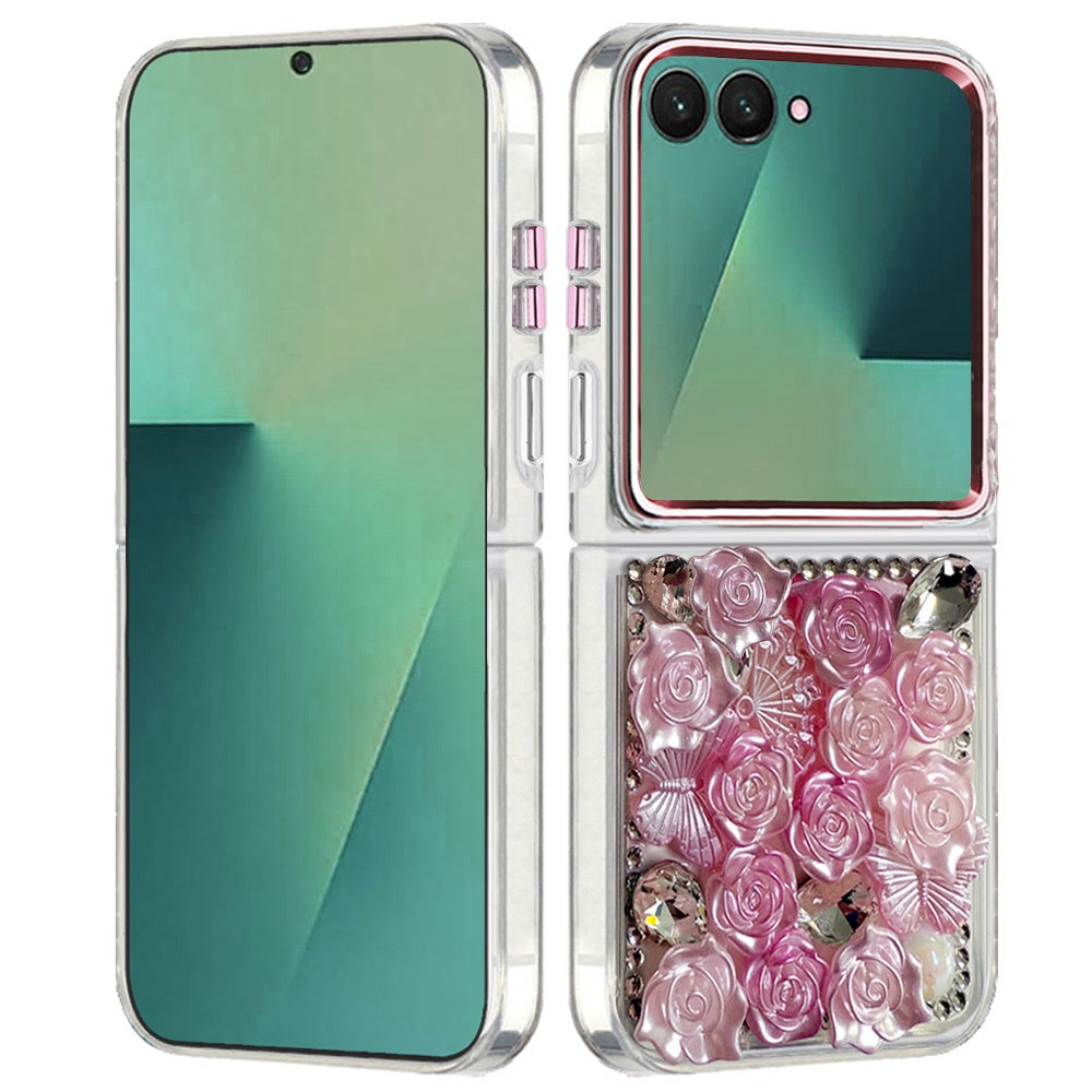 For Samsung Galaxy Z Flip 7 Muti-Color Floral Fashion Bling Crystal 3D Full Diamonds Stones Sparkle Rhinestone Glitter Hybrid Case Cover