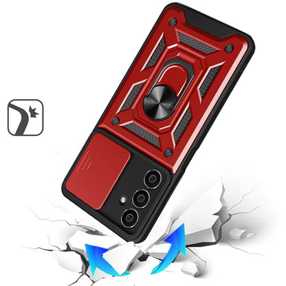 For Samsung Galaxy A16 5G Hybrid Cases with Slide Camera Lens Cover and Ring Kickstand Rugged Dual Layer TPU Heavy Duty Case Cover