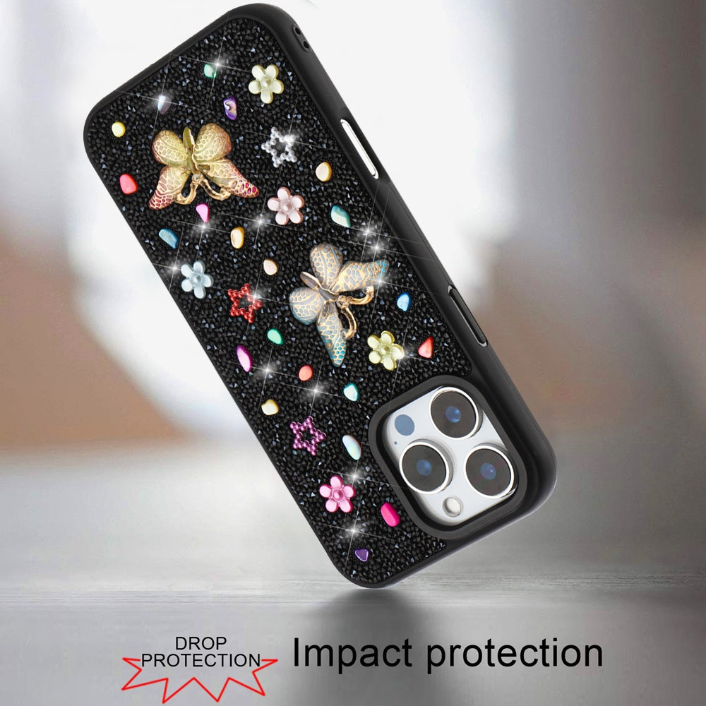 For Apple iPhone 17E /16E Diamond Butterfly 3D Glitter Bling Design, Slim Hybrid Sparkle Protective Cover TPU for Women Girls Case Cover