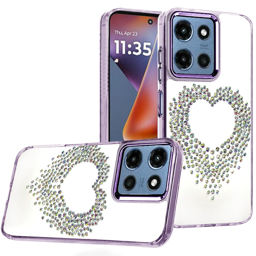 For Motorola Moto G 5G 2026/2025 Angel Hearts Bling Glitter Diamond Hybrid TPU Cover, Colorful Frame Shockproof Protective Back Case Cover Purple