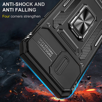 For Samsung Galaxy Z Fold 7 Hybrid Magnetic Ring Stand Case with Slide Camera Lens Protection, TPU Rubber Shockproof Case Cover