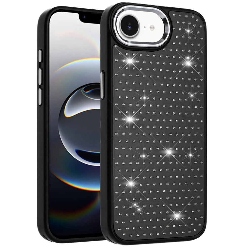 For Apple iPhone 16e Bling Diamond Metallic, Full Sparkle Chrome Edged Hybrid Protective Shockproof Case Cover