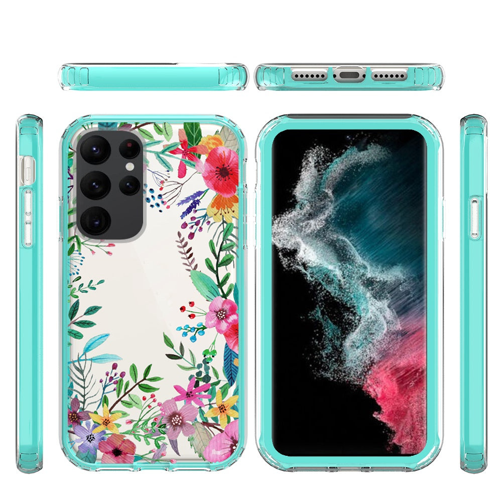 For Samsung Galaxy S23+ / S23 Plus Beautiful Design Hybrid Shockproof Protection Durable Grip Stylish Finish Hrad PC + TPU Case Cover Teal Chevron