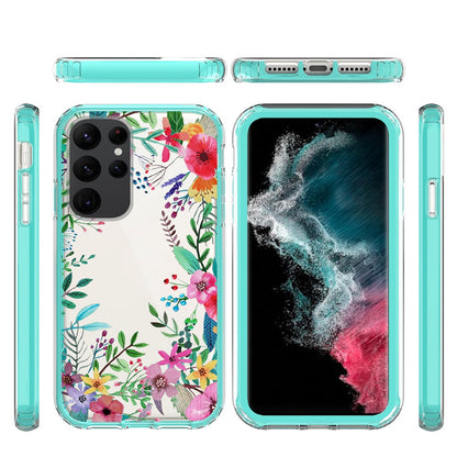 For Samsung Galaxy S23+ / S23 Plus Beautiful Design Hybrid Shockproof Protection Durable Grip Stylish Finish Hrad PC + TPU Case Cover Teal Chevron