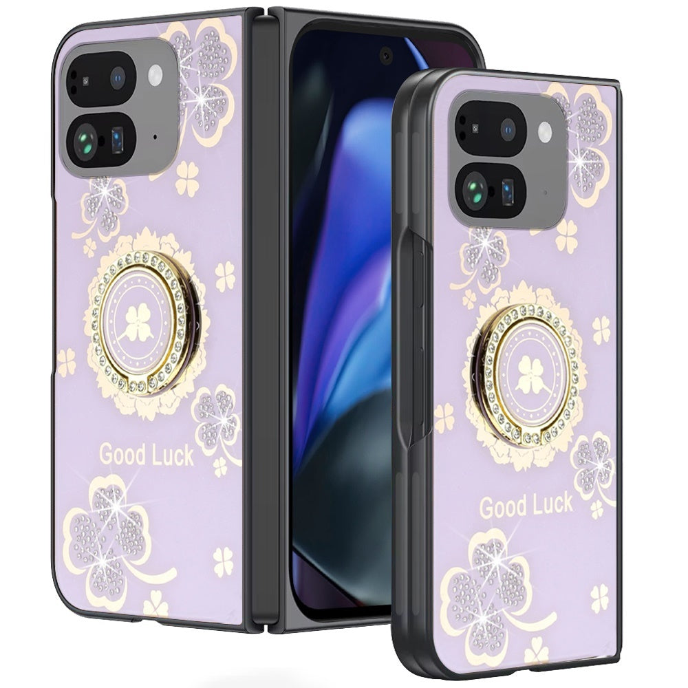 For Google Pixel 9 Pro Fold Diamonds 3D Butterfly Bling Sparkly Glitter Ornaments Engraving Hybrid with Stand Fashion Case Cover Enchanted Butterfly Purple