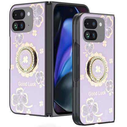 For Google Pixel 9 Pro Fold Diamonds 3D Butterfly Bling Sparkly Glitter Ornaments Engraving Hybrid with Stand Fashion Case Cover Enchanted Butterfly Purple