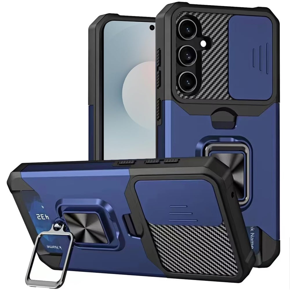 Phone Case for Samsung Galaxy S25 FE, S25 Fan Edition Card Holder Magnetic Ring Stand Shockproof Anti Slip Wallet Grip Protective Hybrid Design Cover Blue