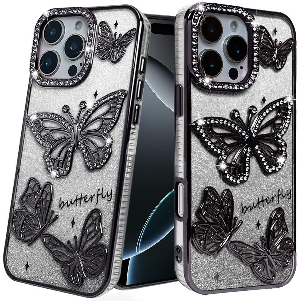 Phone Case for Apple iPhone 16 Pro Max Butterfly Freedom Shimmer Glitter Thick TPU Shockproof Anti Slip Durable Protective Design Cover