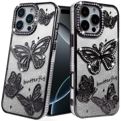 Phone Case for Apple iPhone 16 Pro Max Butterfly Freedom Shimmer Glitter Thick TPU Shockproof Anti Slip Durable Protective Design Cover