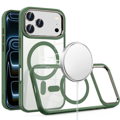 For Apple iPhone 17 Pro Max (6.9") MagSafe Compatible Transparent Greatest Clear Acrylic with Color Frame Thick Hybrid TPU Hard Case Cover Midnight Green