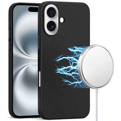 For Apple iPhone 16 (6.1") PU Leather with inner Magnetic Circle Compatible with MagSafe, Rubber TPU Colored Metal Buttons Case Cover