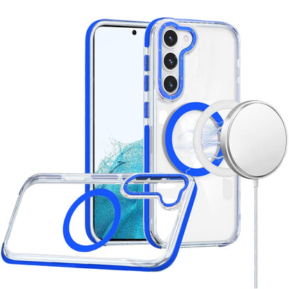 For Samsung Galaxy S22 Transparent back with Colorful Frame Strong Magnetic Circle [Compatible with Magsafe] Shockproof Case Cover