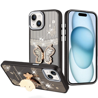 For Samsung Galaxy S26 Glitter 3D Butterfly Design Bling Metallic Edge Hybrid Stand Drop Protection TPU Shockproof Case Cover