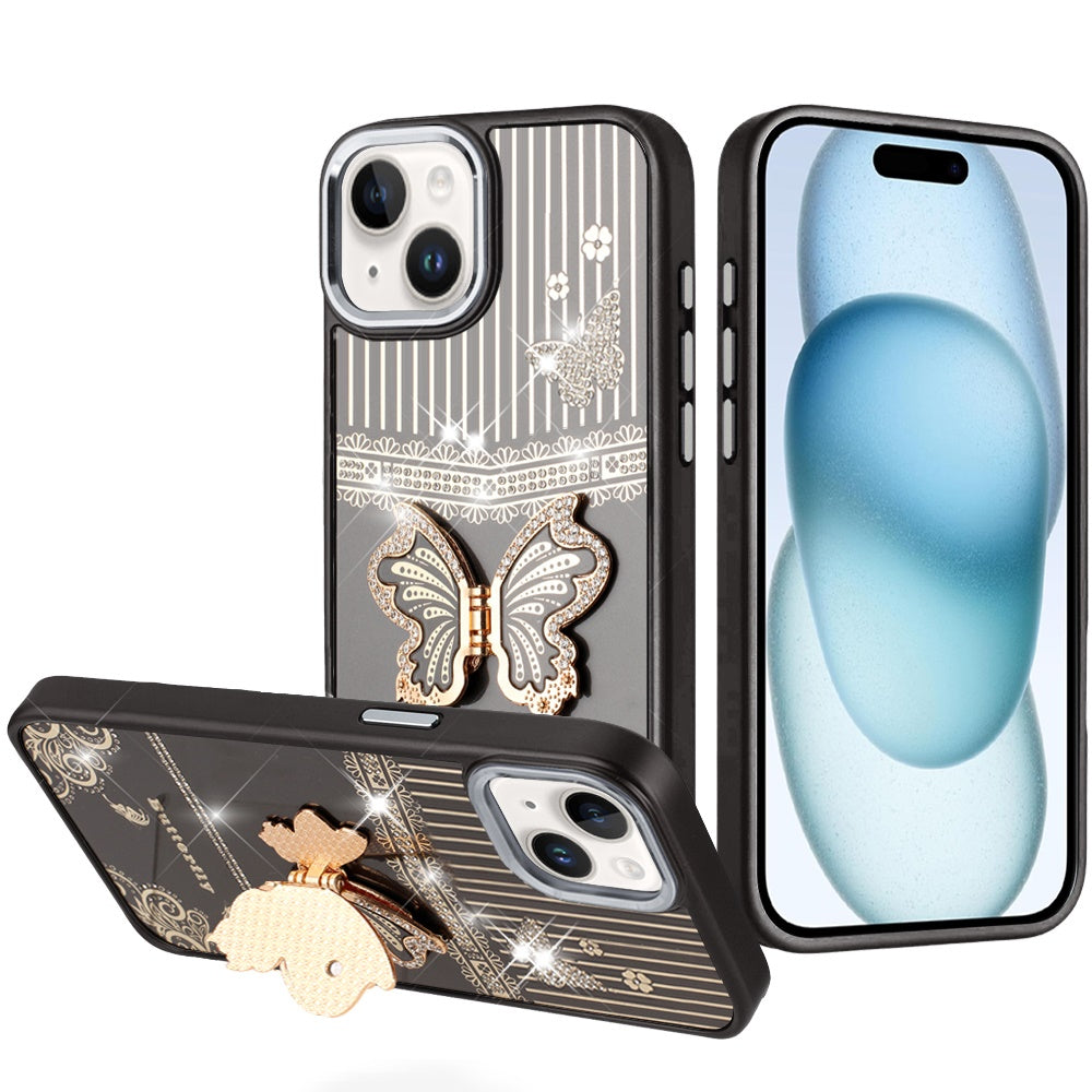 For Samsung Galaxy S26 Ultra Glitter 3D Butterfly Design Bling Metallic Edge Hybrid Stand Drop Protection TPU Shockproof Case Cover