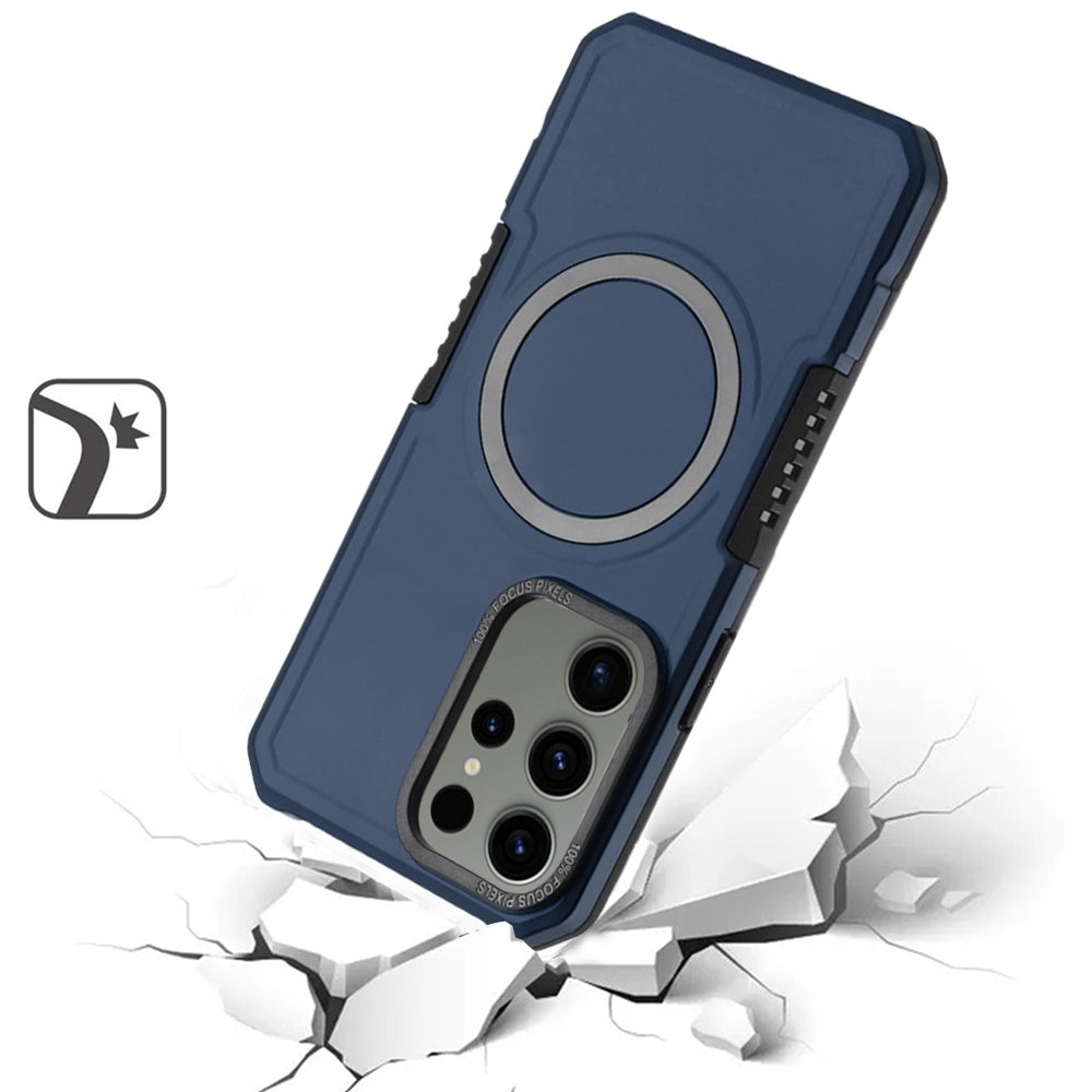 For Samsung Galaxy S25 Ultra Hybrid Armor Grip Metal Magnetic Circle Compatible with MagSafe for Wireless Charging Shockproof Case Cover