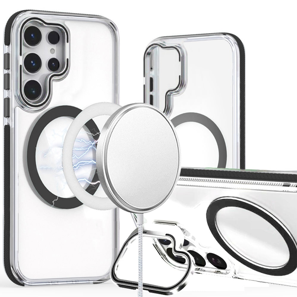 For Samsung Galaxy S26 Ultra Hybrid Clear Back Case with Invisible Camera Bracket Stand, MagSafe Magnetic Circle, Shockproof Color Frame Case Cover