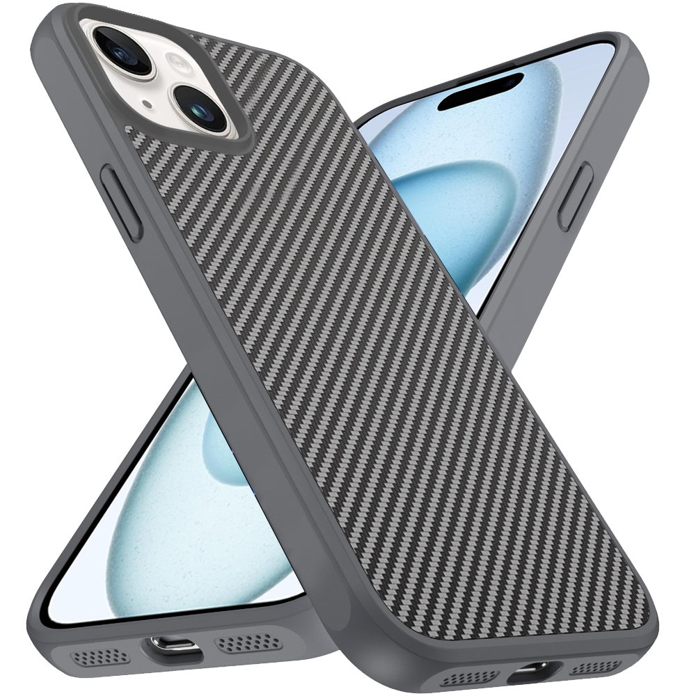 For Apple iPhone 14 /13 Carbon Fiber Design with Magnetic HQ 2.0mm Thick Hybrid Shockproof Rubber Hard PC Case Cover