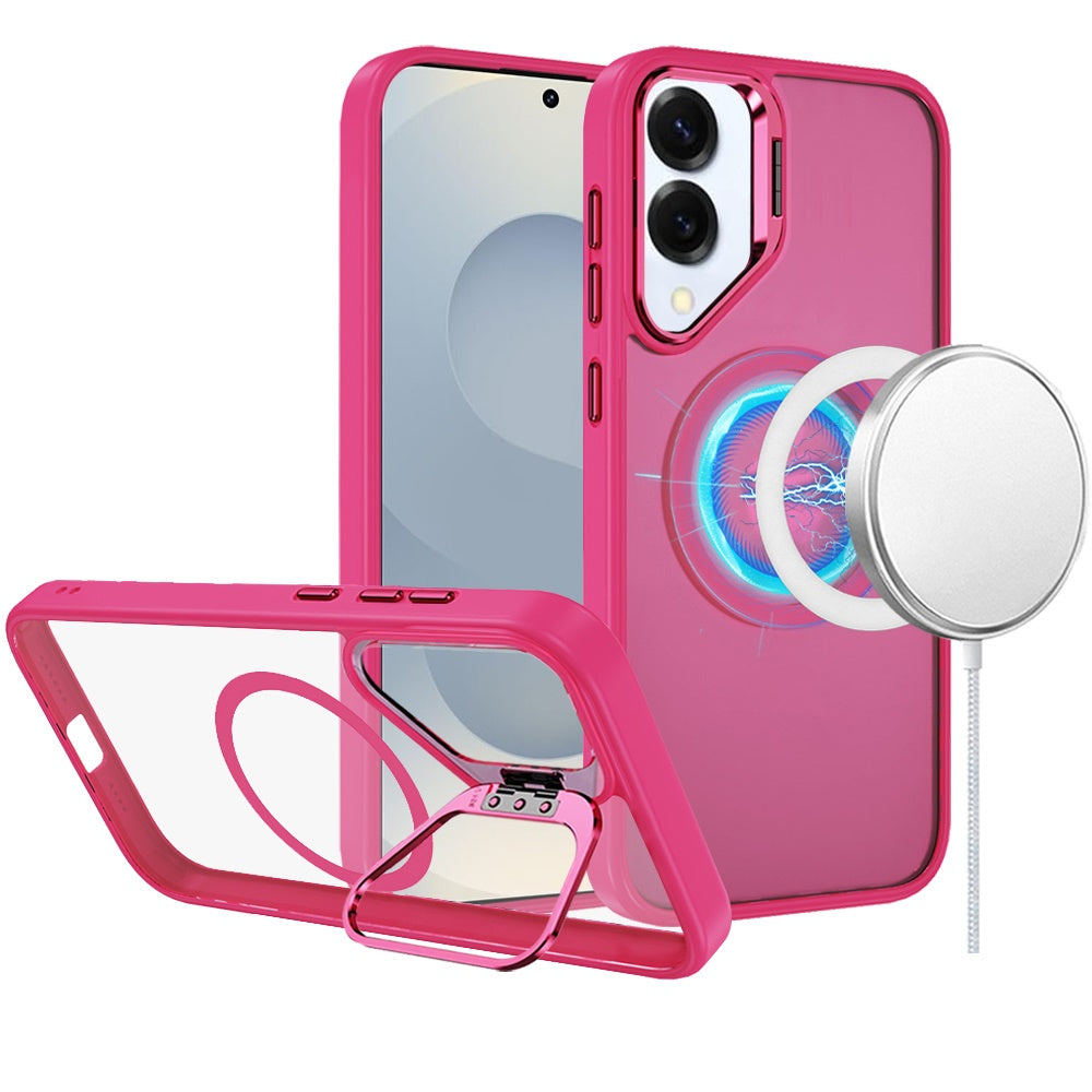 For Samsung Galaxy S25 EDGE Heavy Duty Metallic Hybrid Tough TPU with Camera Ring Stand, MagSafe Compatible, Rugged Drop Protection Case Cover