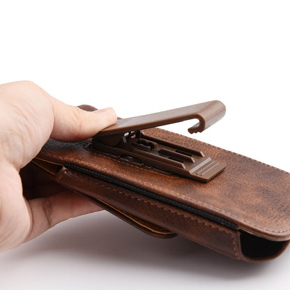 For Apple iPhone 16 (6.1") Universal Vertical Leather Case Holster with Card Slot, Rotation Belt Clip & Magnetic Closure Carrying Phone Pouch [Brown]