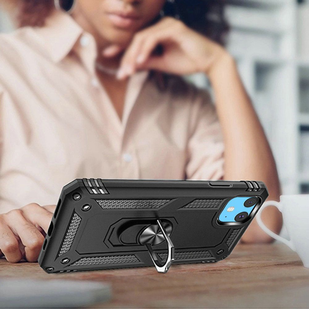 For Apple iPhone 13 Pro Max Hybrid Shockproof Durable 360 Degree Rotatable Ring Stand Holder Kickstand Fit Magnetic Car Mount Case Cover Black