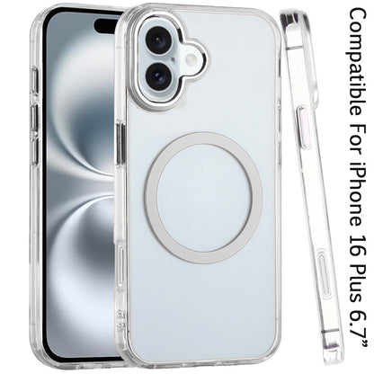 Phone Case for Apple iPhone 16 Plus Magnetic Clear Acrylic Metal Button Camera Guard Shockproof Transparent Slim Grip Premium Hybrid Cover