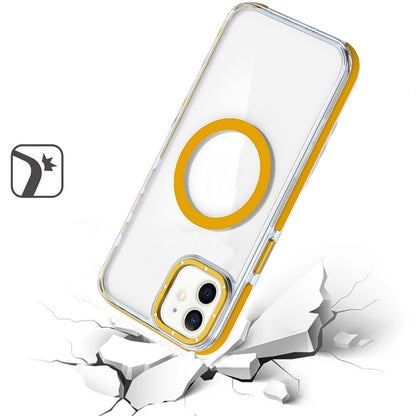 For Apple iPhone 16 Plus (6.7") Transparent back with Colorful Frame Strong Magnetic Circle [Compatible with Magsafe] Shockproof Case Cover Clear Yellow