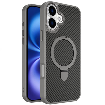 For Apple iPhone 17 (6.3") Hybrid Carbon Fiber Design with MagSafe Compatible [Magnetic Circle], Ring Stand Shockproof Slim TPU Case Cover