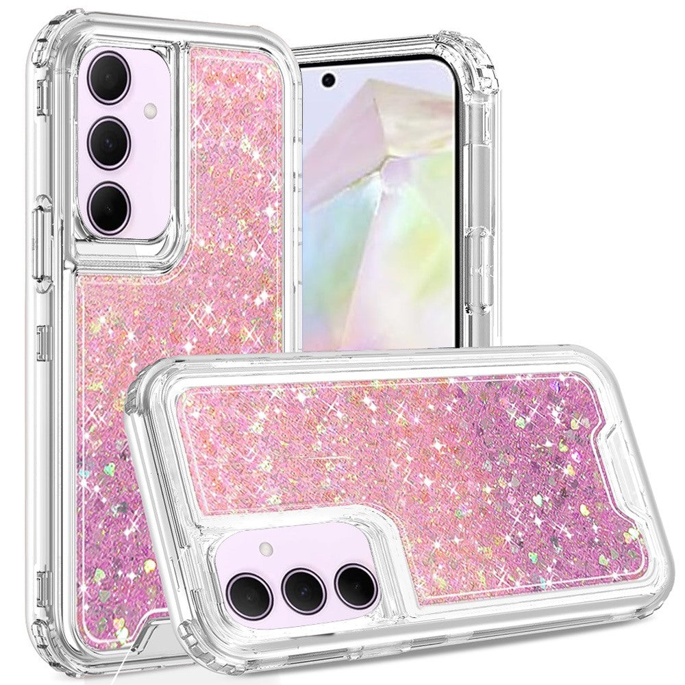 For Samsung Galaxy A36 Epoxy Bling Glitter Sparkly 3-in-1 Transparent Hybrid Full-Body Shockproof PC Bumper Case Cover