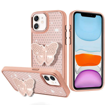 For Apple iPhone 11 Butterfly Moveable Grip 3D Pop Stand Full Diamond Bling Sparkling TPU Fashion Hybrid Case Cover