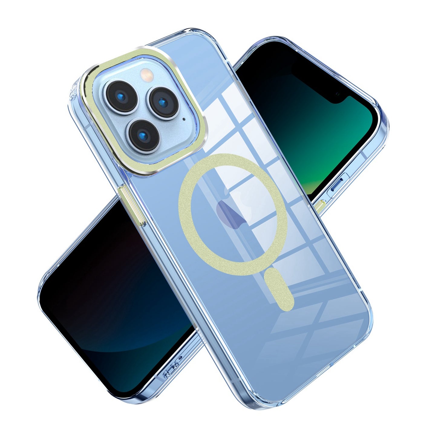 For Samsung Galaxy S23 Ultra Clear Transparent Case Matching Circle Design, Hybrid TPU Hard Shell, Support Magsafe Charger Case Cover Light Green