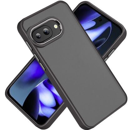 For Google Pixel 9A Slim Fit Hybrid Transparent Thick Acrylic with Metal Buttons Frame Protective Hard PC + TPU Shockproof Case Cover