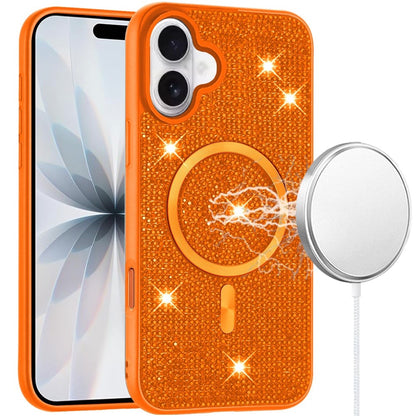 Phone Case for Apple iPhone 17 Magnetic Bling Diamond Sparkle Hybrid Shockproof Rugged Grip Durable Protection Anti-Slip Armor Design Cover Cosmic Orange