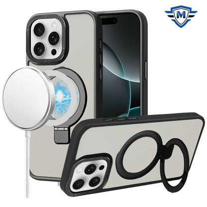 For Apple iPhone 16 Pro (6.3") Premium Magnetic Metal Matte Built-in Compatible with MagSafe Stand Hybrid Shock TPU Case Cover