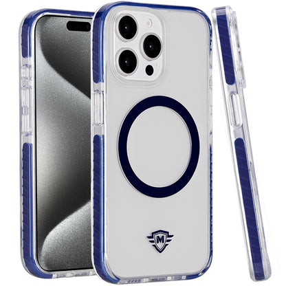 For Apple iPhone 15 Pro Max (6.7") Hybrid Transparent TPU Circle Magnetic [Compatible with MagSafe] Shockproof Color Frame Bumper Case Cover