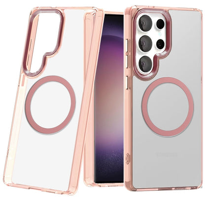 For Samsung Galaxy S23 Ultra Transparent Back Hybrid Case - Magnetic Circle, Color Frame, Metal Buttons, MagSafe Compatible Case Cover