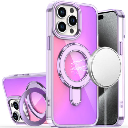For Apple iPhone 13 Pro Max Chrome Hybrid with Rotating Magnetic Circle Ring Stand, Slim Shockproof Hybrid Case Cover