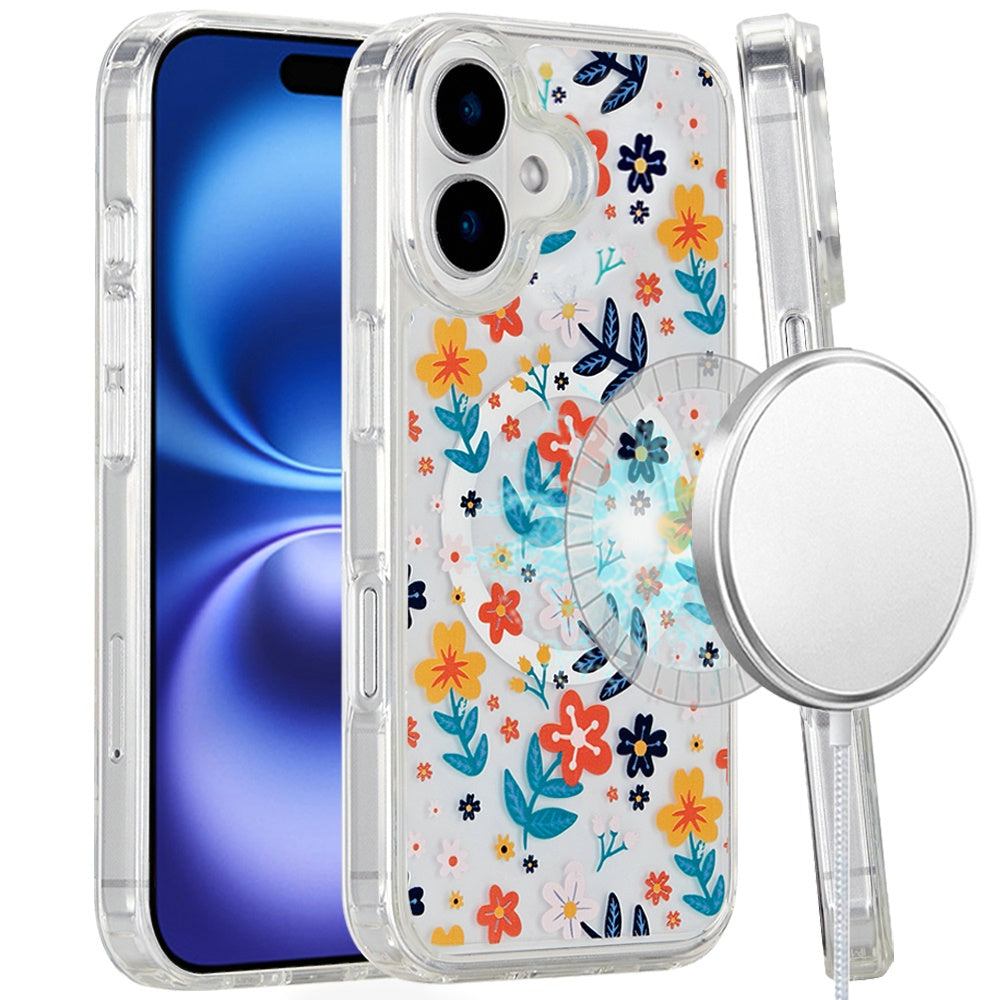 For iPhone 16 (6.1") Cute Fashion Pattern Design, Durable Shockproof Slim TPU Hard Back, MagSafe Compatible Case Cover