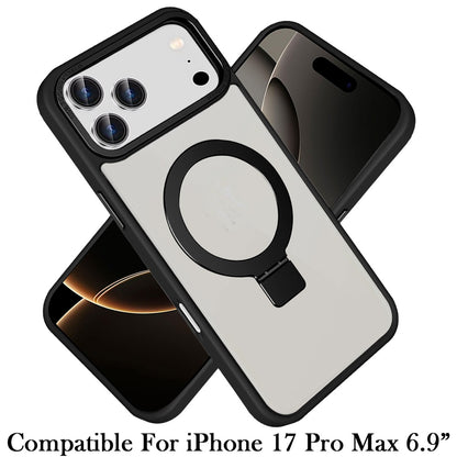 For Apple iPhone 17 Pro Max (6.9") Magnetic Metal Matte Built-in Compatible with MagSafe Kickstand Hybrid Shock Armor TPU Case Cover Black