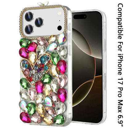 For Apple iPhone 17 Pro Max (6.9") Bling Crystal 3D Full Diamonds Luxury Sparkle Rhinestone Hybrid Protective Case Cover