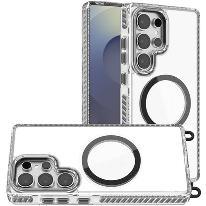 For Apple iPhone 13 Pro Max Clear Magnetic Frame PC Back Shockproof Protective Case with Detachable Lanyard Strap, Compatible with MagSafe Case Cover