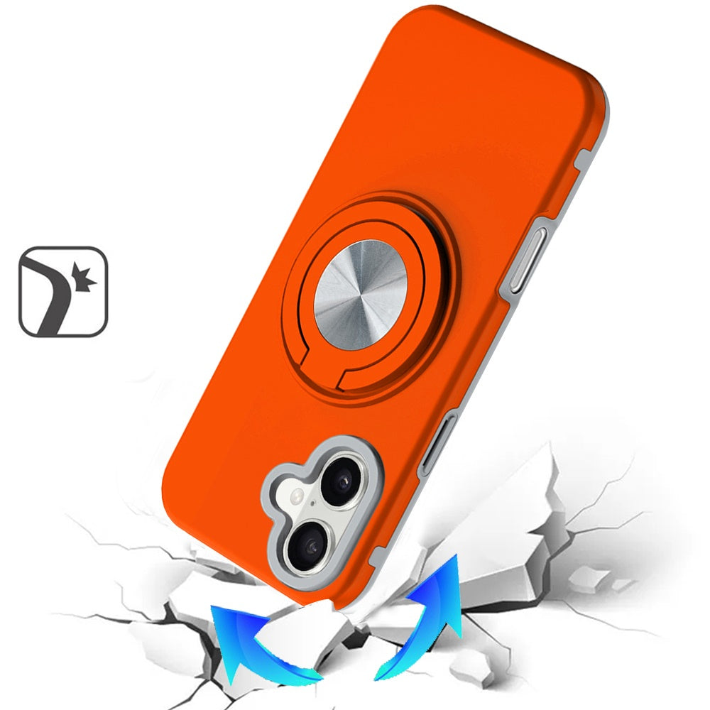 For Apple iPhone 17 Pro Metal Matte Hybrid with Invisible Rotational Ring Stand, Car Mount Friendly, Military Grade Slim Fit Sturdy Case Cover Cosmic Orange