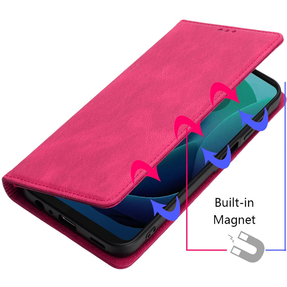 For Motorola Moto G 5G 2024 PU Vegan Leather Wallet Card Holder Magnetic Closure Shockproof Protection Secure Grip ID Cash Storage Case Cover Hotpink